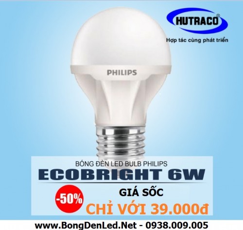 Bóng Đèn Led Bulb Philips Eco Bright 6W ánh sáng vàng 3000k
